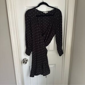 American Eagle Outfitters Black and White Wrap Dress with Bishop Sleeves